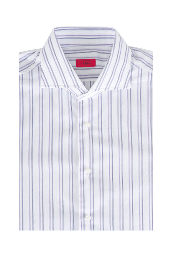 Isaia Purple, Navy & White Stripe Cotton Dress Shirt - view 1