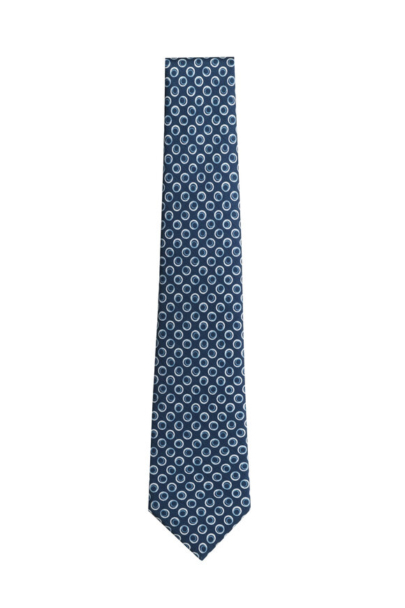 Kiton Blue Circle Motif Silk Necktie