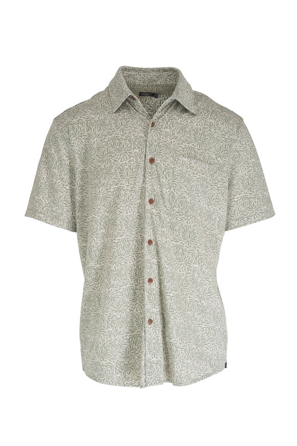 Faherty Brand Olive Frond Reserve Pima Short Sleeve Shirt