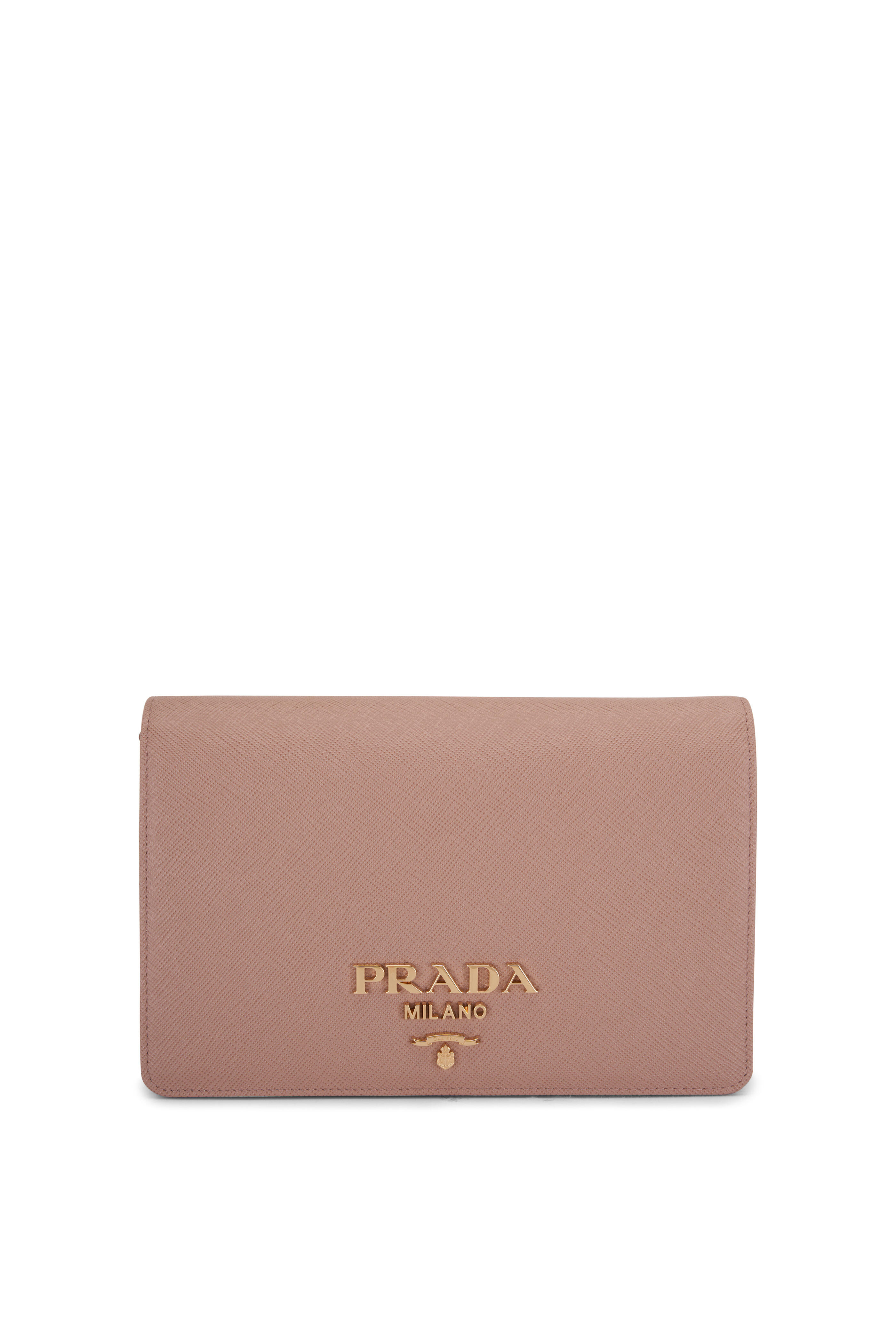 Prada Saffiano Leather Pink Bifold Wallet With Crossbody Strap