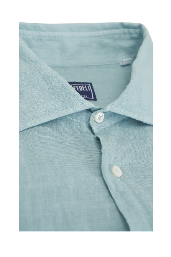 Fedeli Sage Green Linen Sport Shirt - view 3