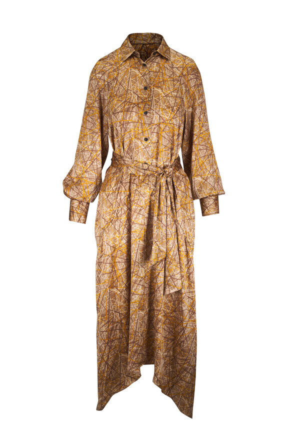 Kiton Orche Branch Print Silk Midi Dress - view 1
