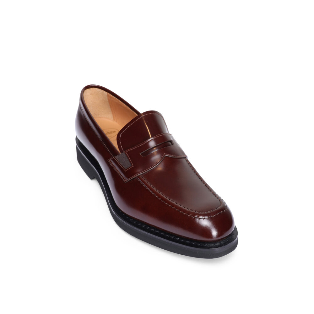 mens brown dress loafers Rockport Classic Loafer Lite Penny 9 Men's Cognac grain leather uppers Church's Leather Gateshead Penny Loafers