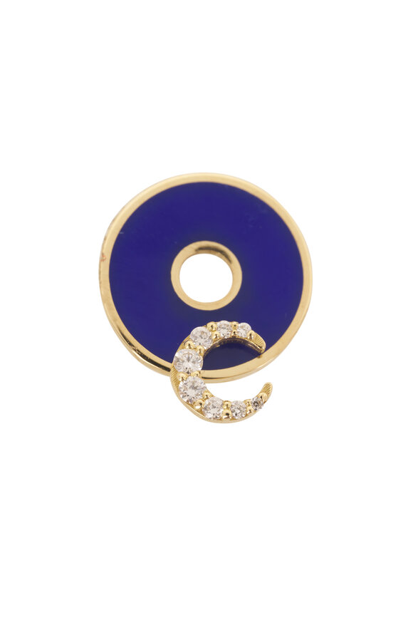 Foundrae Karma Crescent Yellow Gold & Blue Enamel Disk