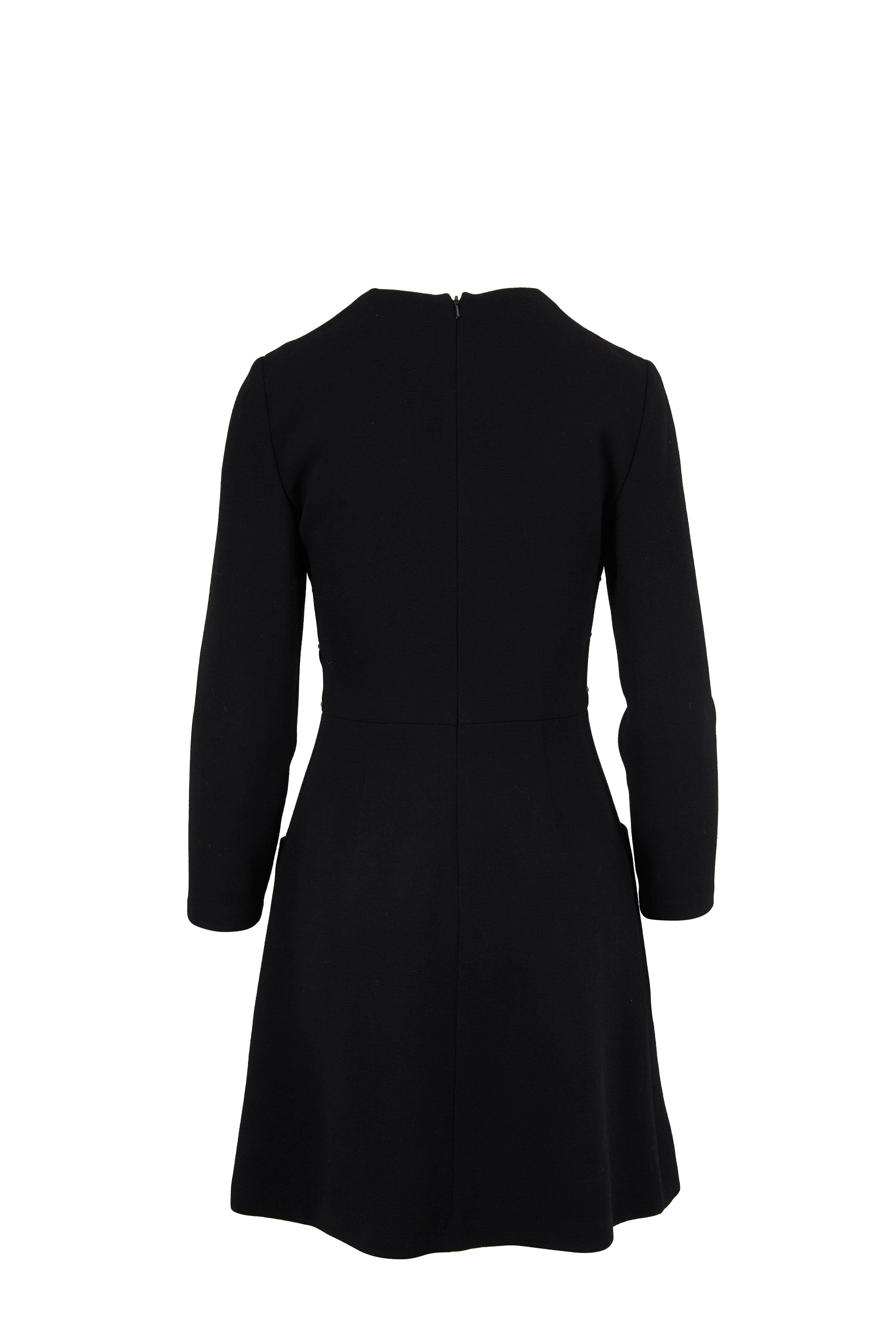 Lela Rose - Black Smocked Bodice Long Sleeve A-Line Dress Lela Rose - Black Smocked Bodice Long Sleeve A-Line Dress