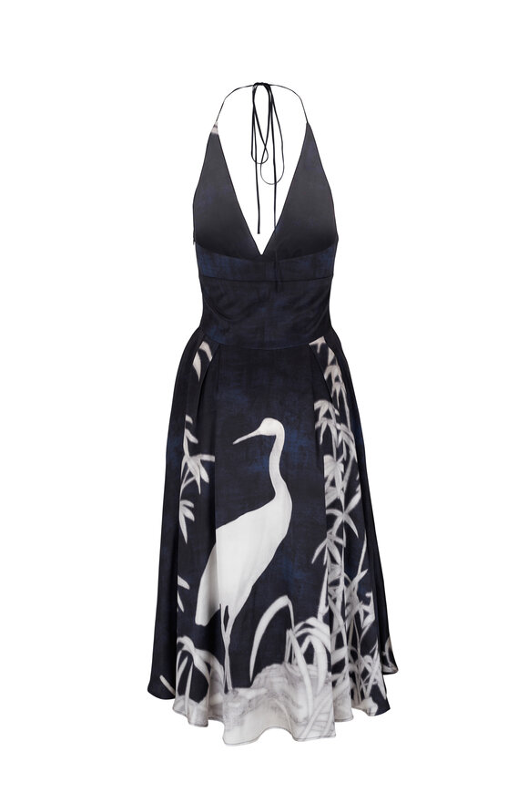 Kiton - Navy Printed Silk Halter Neck Dress 