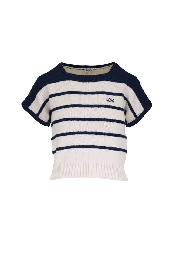 Loewe - Navy & White Stripe Short Sleeve Knit Sweater
