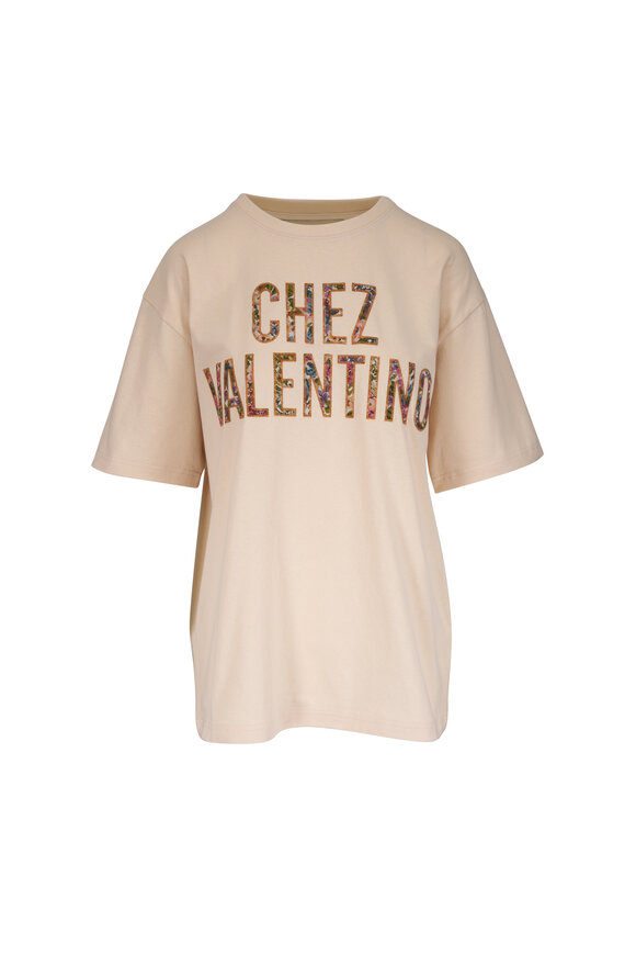 Valentino Chez Valentino Cream Print Graphic T-Shirt