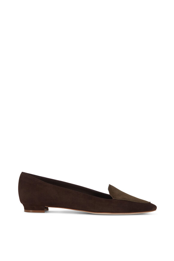 Manolo Blahnik - Agos Brown & Olive Green Suede Flat Loafer