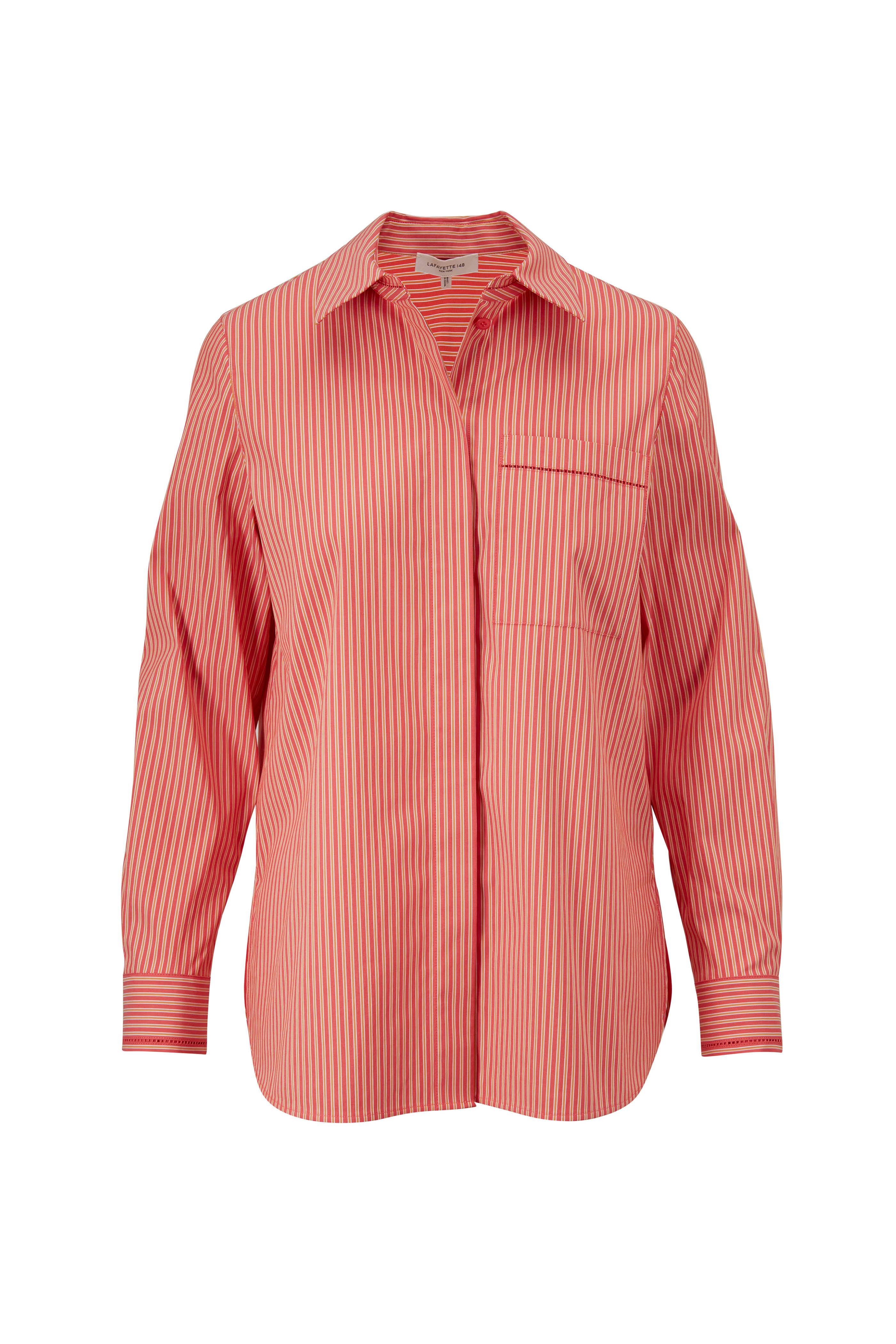 Lafayette 148 New York - Ruxton Vibrant Persimmon Multi Button Down Blouse