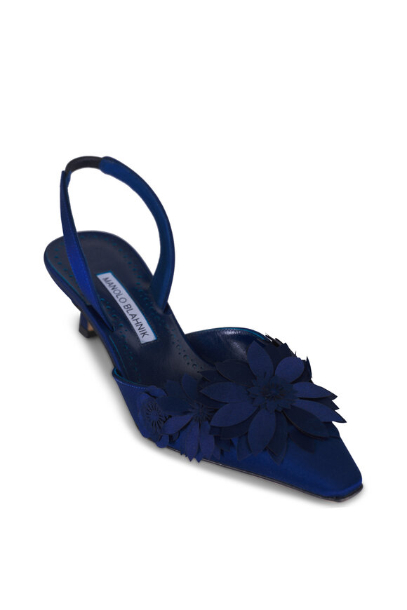 Manolo Blahnik Moislifa Navy Crepe Satin Slingback Pump, 50mm