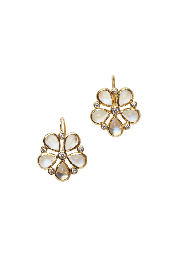 Temple St. Clair - Yellow Gold Blue Moonstone Flower Earrings