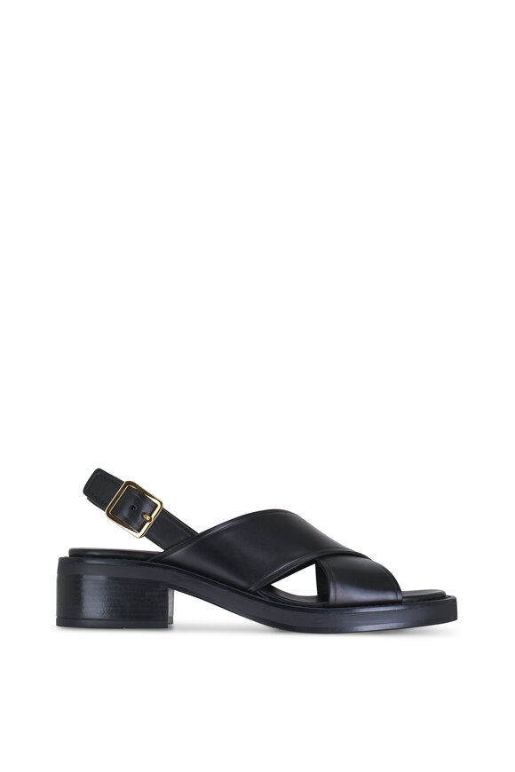 Prada - Crisscross Slingback Black Leather Sandal, 45mm