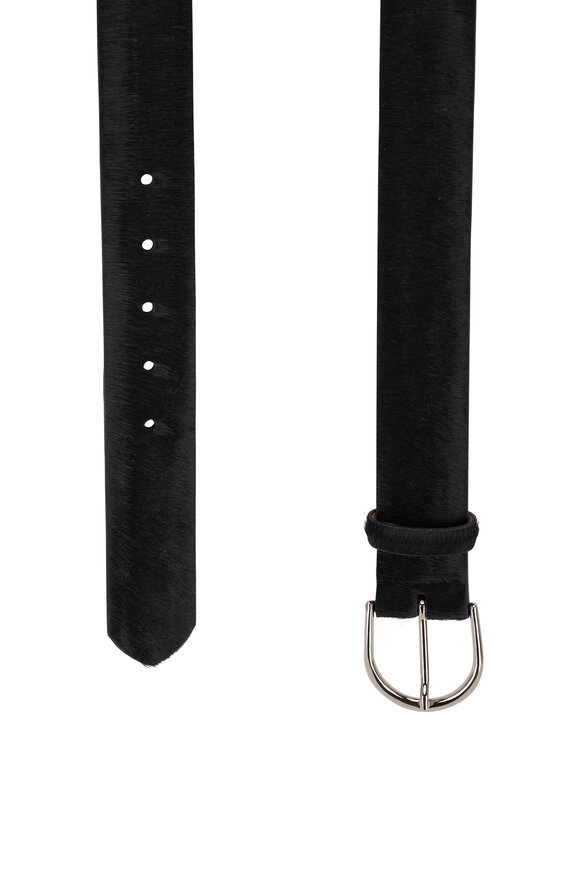 W Kleinberg - Black & Silver Calf Hair Round Buckle Belt 