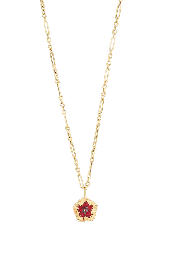 Brent Neale Small Hibiscus Carved Carnelian Pendant Necklace