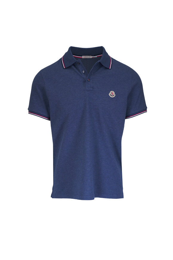 Moncler Blue Cotton Pique Tipped Polo