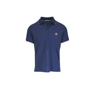 Moncler - Blue Cotton Pique Tipped Polo | Mitchell Stores