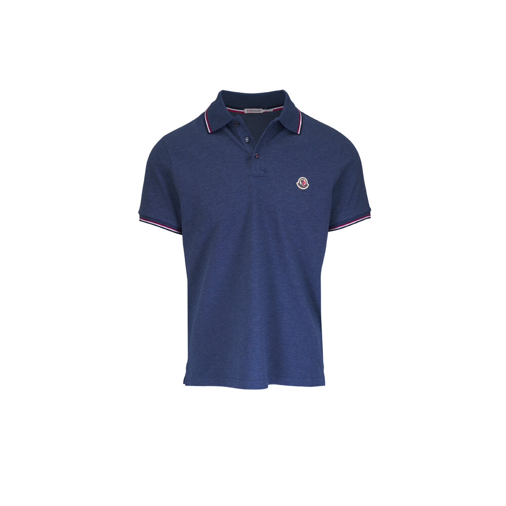 Moncler - Blue Cotton Pique Tipped Polo | Mitchell Stores