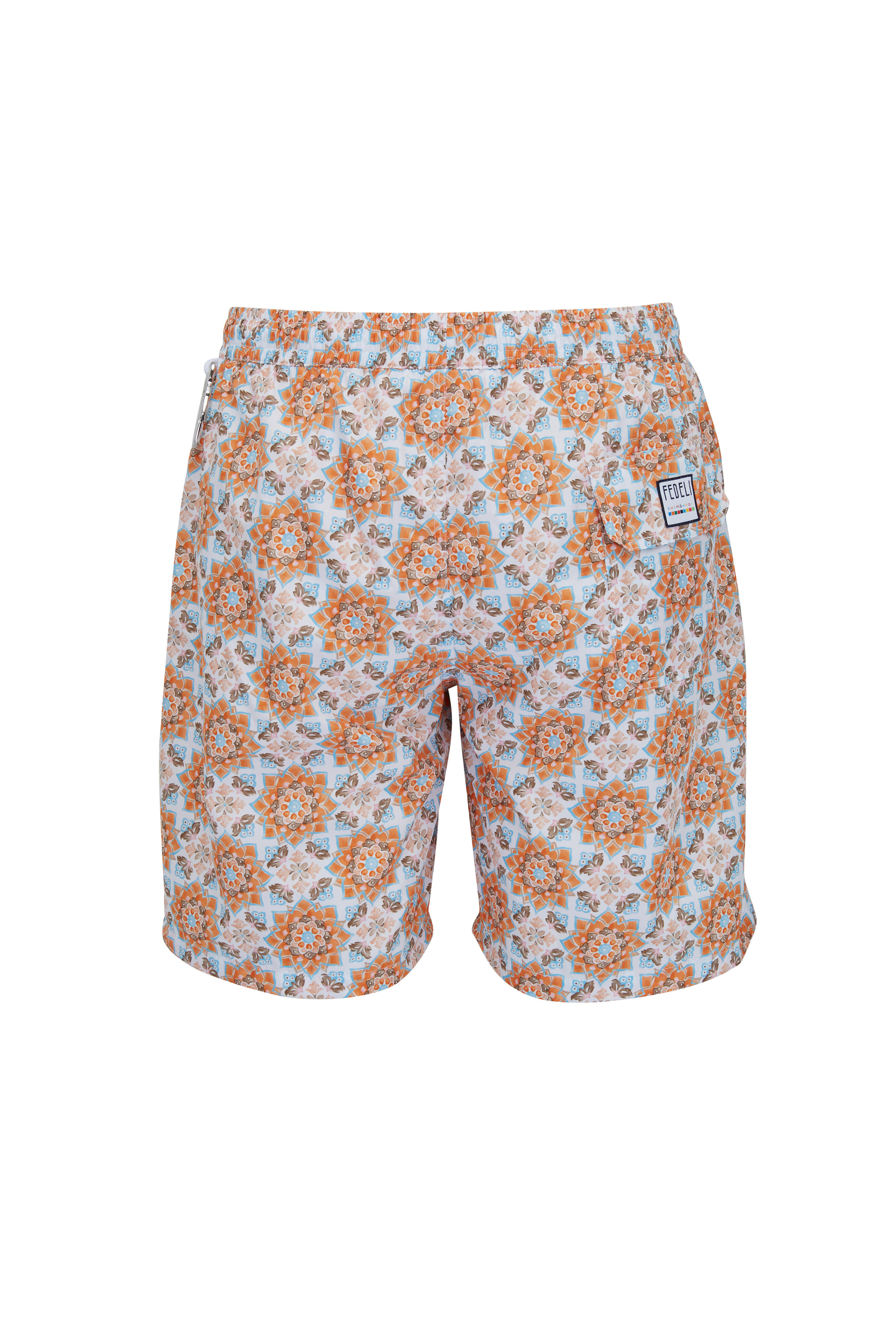 Fedeli - Orange Print Swim Trunks | Mitchell Stores