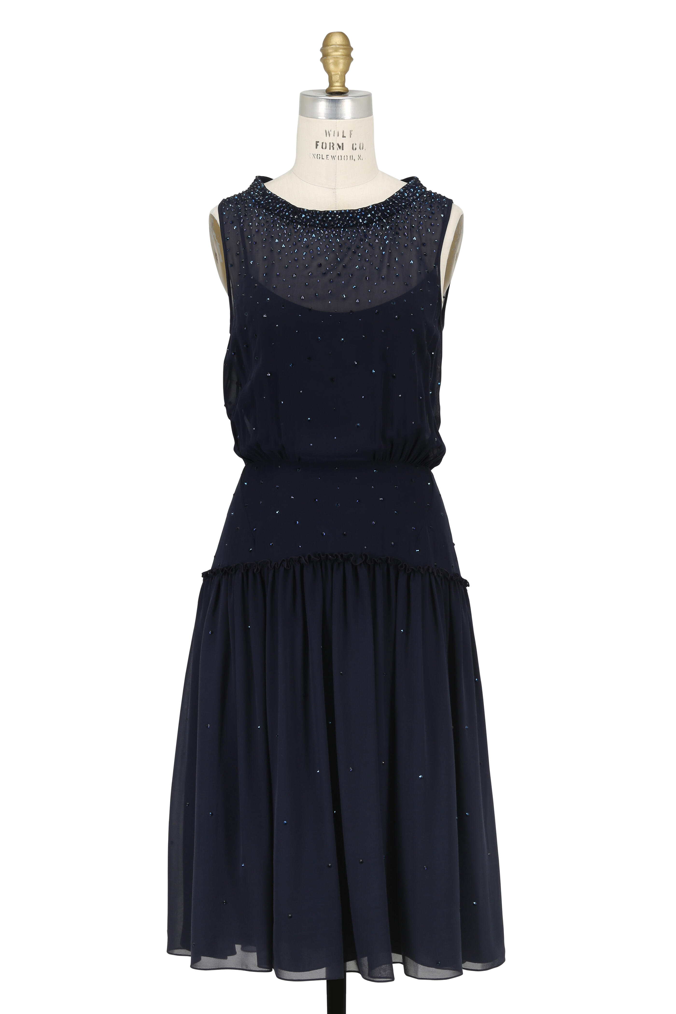 Jenny Packham Navy Blue Beaded Silk Cocktail Dress