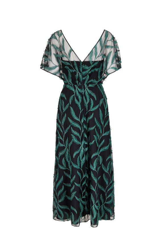 Lela Rose - Feather Embroidered Tulle Flutter Sleeve Dress 