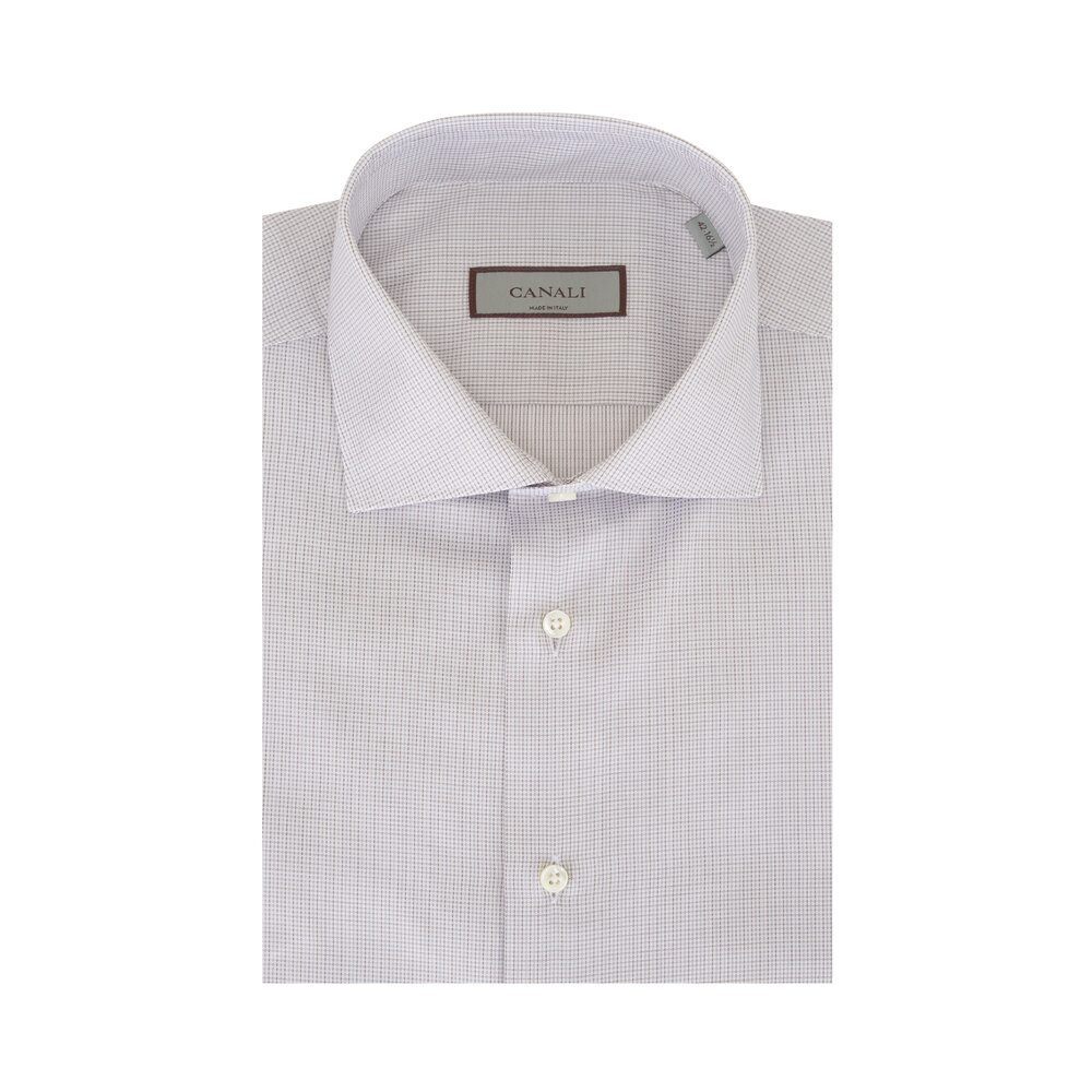 Canali - Beige & Gray Micro Check Cotton Dress Shirt Canali - Beige & Gray Micro Check Cotton Dress Shirt