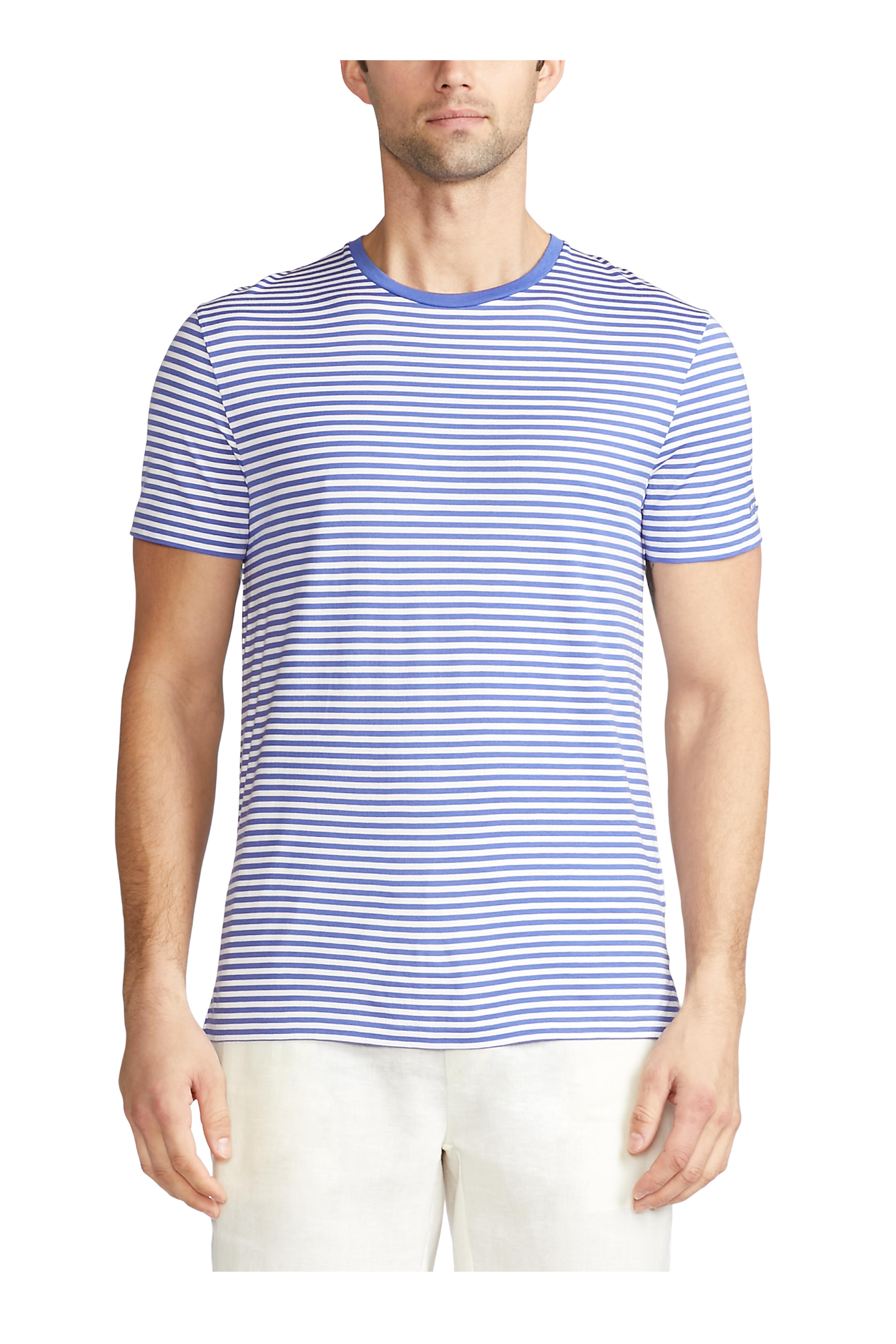 Ralph Lauren Purple Label - Copen & White Striped Lisle Crewneck T-Shirt