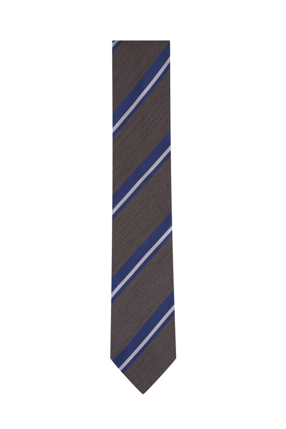 Eton Brown Striped Woven Shantung Silk Tie - view 1
