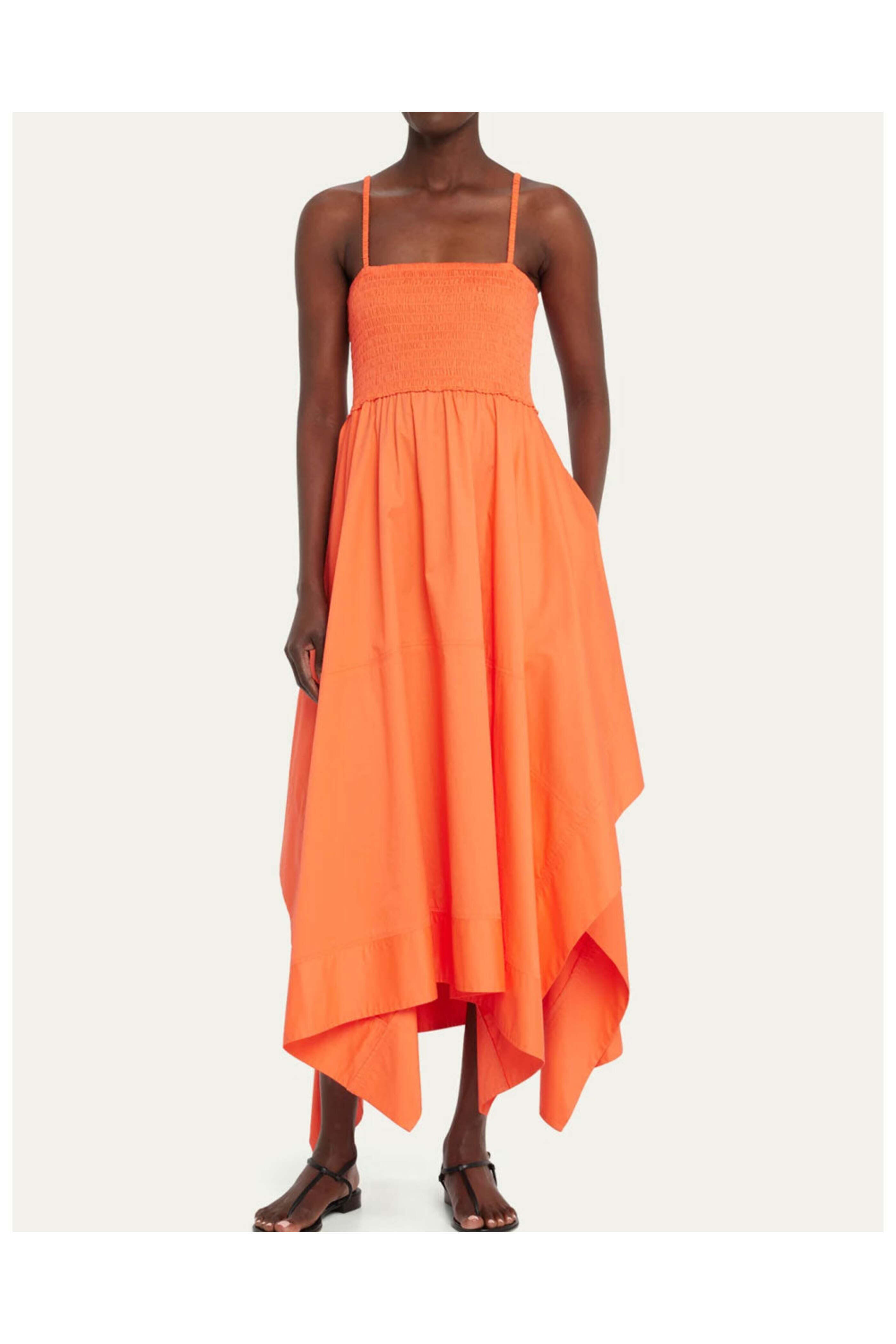 A.L.C. - Spiced Coral Adriana Smocked Midi Dress