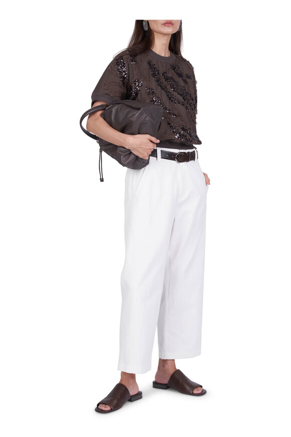 Brunello Cucinelli Brown Sequin Embroidered Knit Sweater - view 2