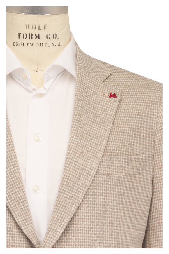Isaia Tan Houndstooth Wool & Silk Sportcoat - view 1