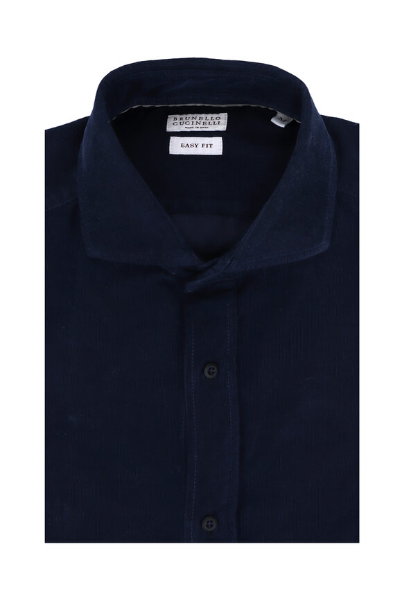 Brunello Cucinelli Navy Blue Fine Corduroy Sport Shirt