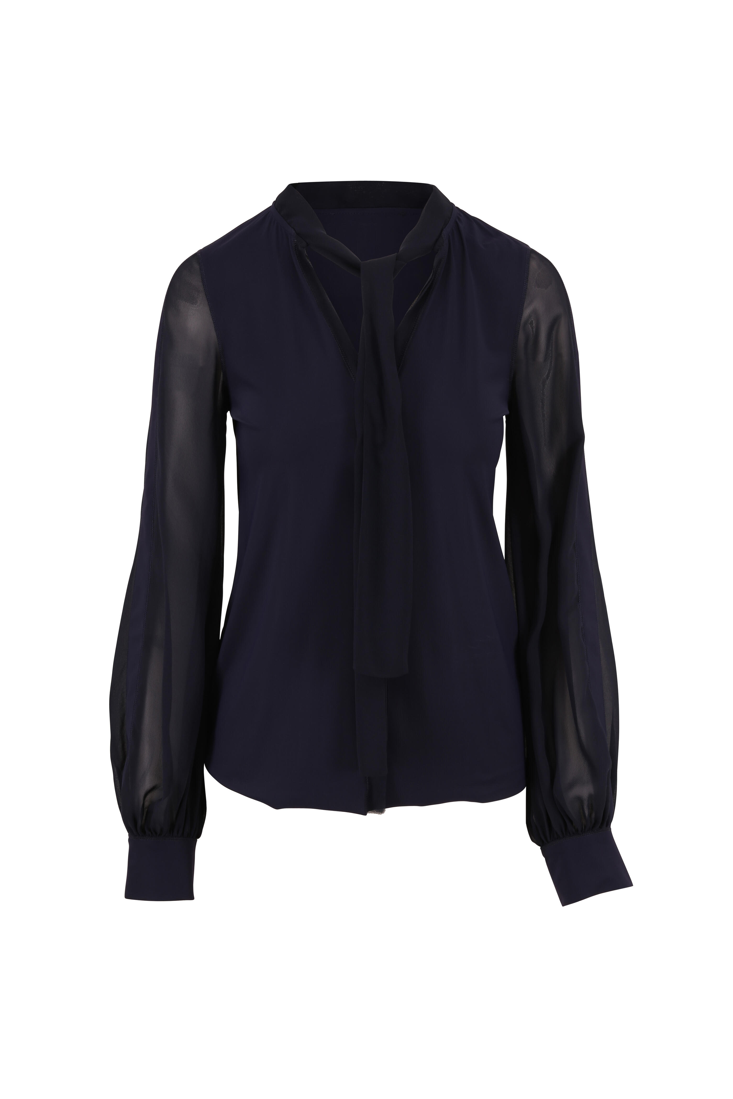 Dorothee Schumacher - Seductive Colours Navy Sheer Sleeve Blouse