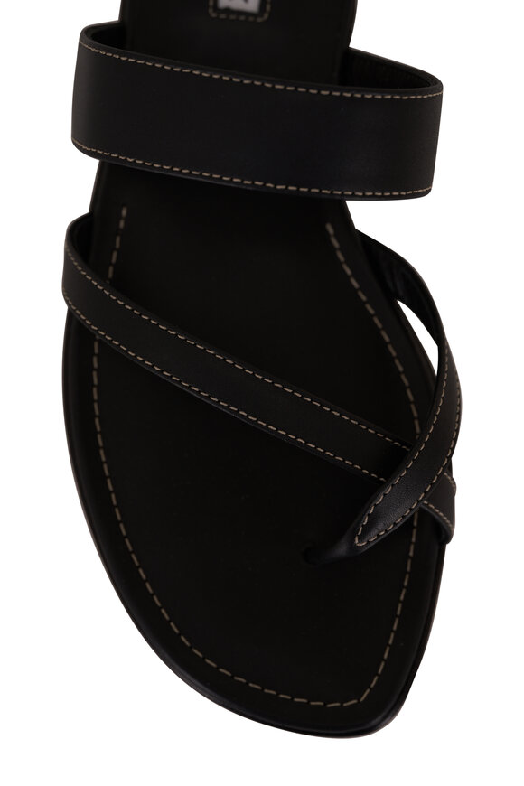 Manolo Blahnik - Susacru Black Leather Flat Sandal, 10mm 