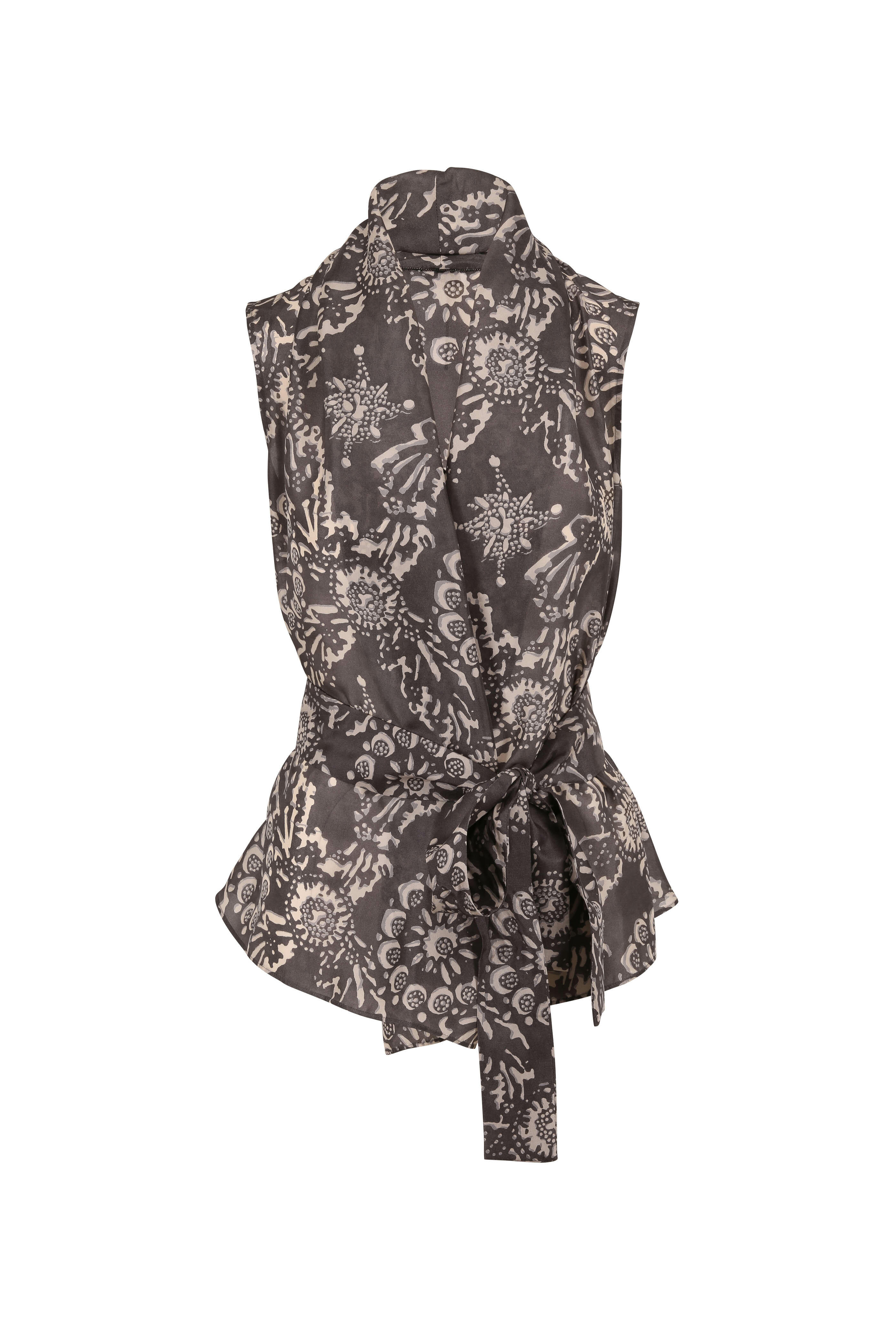 Brunello Cucinelli - Gray Silk Botanical Print Sleeveless