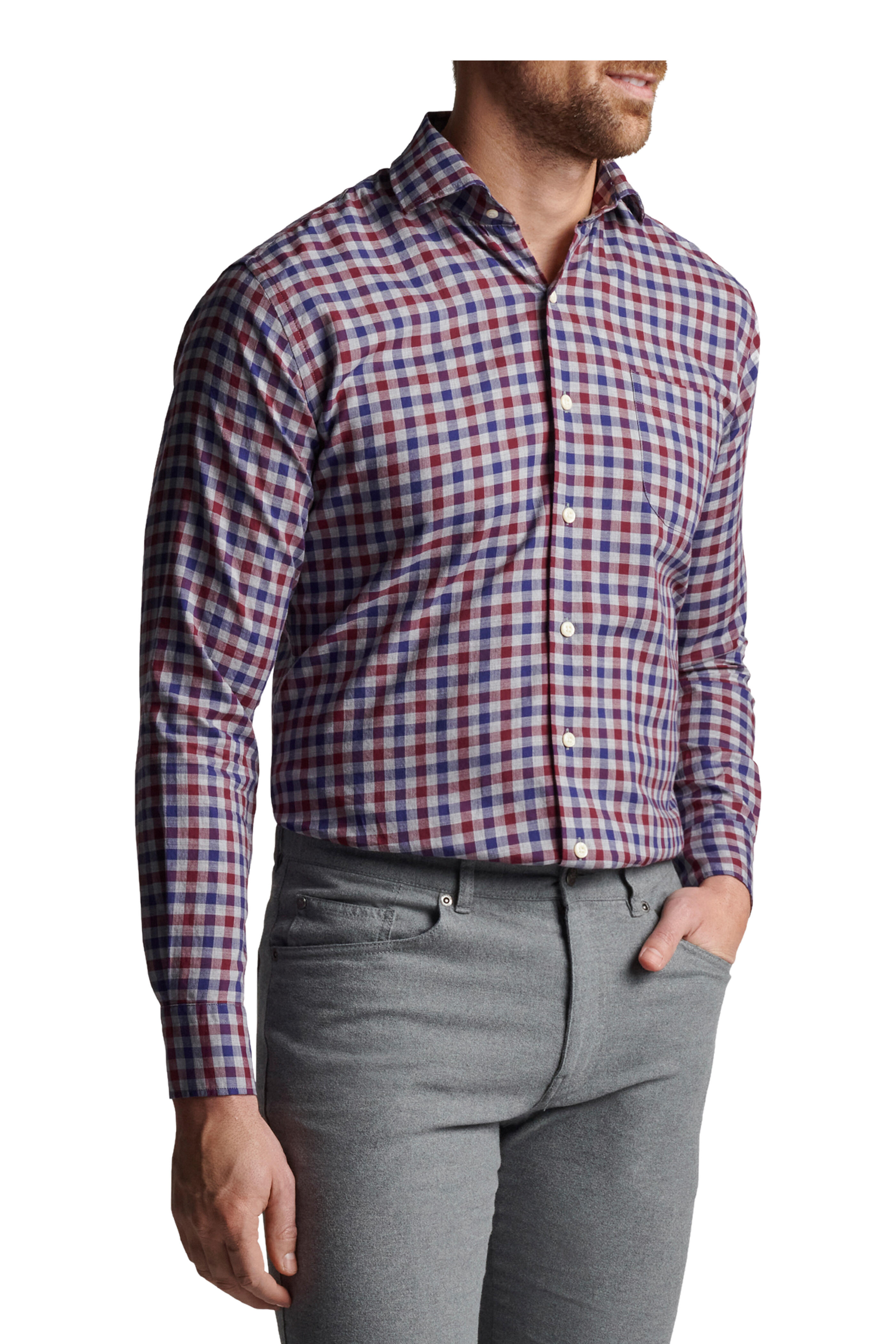 Peter Millar - British Gray Dunbritton Gingham Cotton Sport Shirt