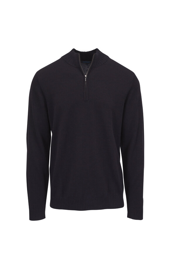 Patrick Assaraf Black Current Wool Quarter Zip Sweater - view 1