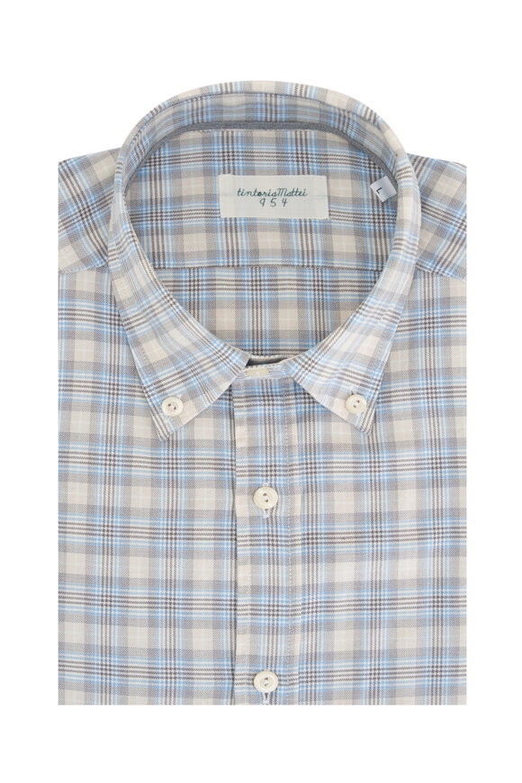 Tintoria Tan, Brown & Blue Plaid Cotton Sport Shirt 