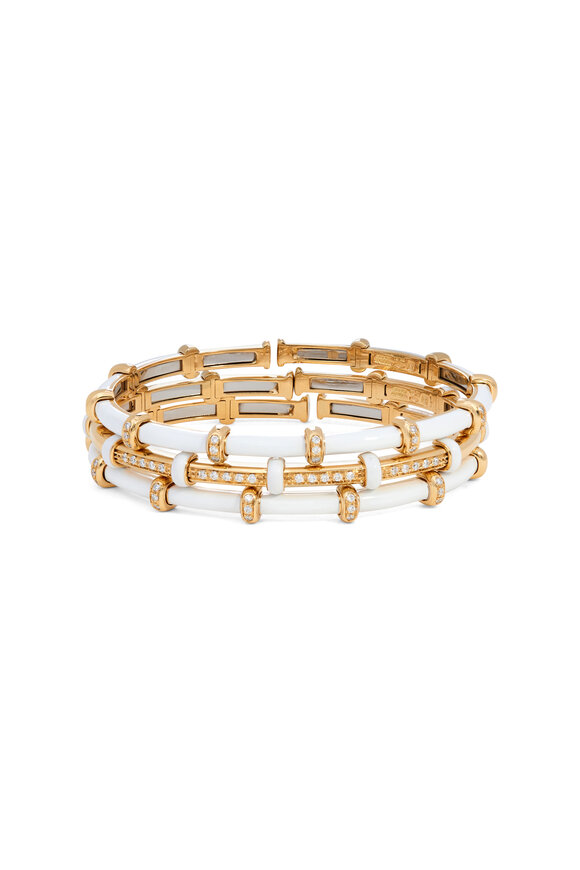 Sidney Garber 18k Yellow Gold White Enamel Diamond Bracelet - view 2