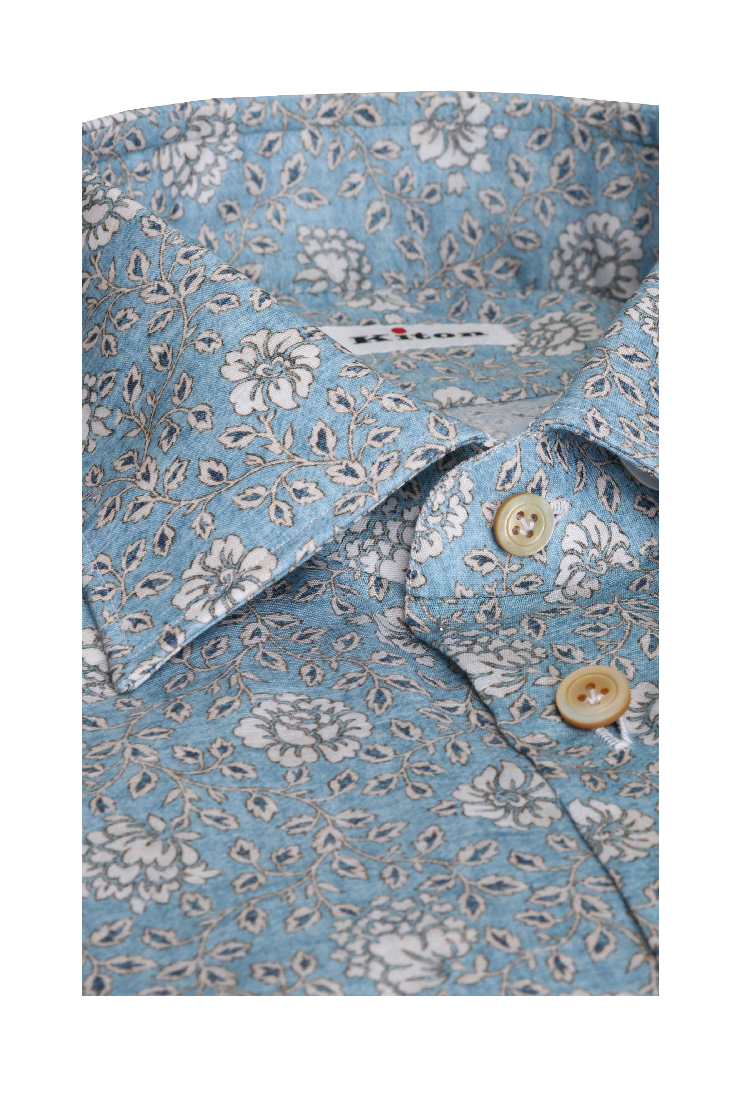 Kiton - Light Blue Floral Print Sport Shirt