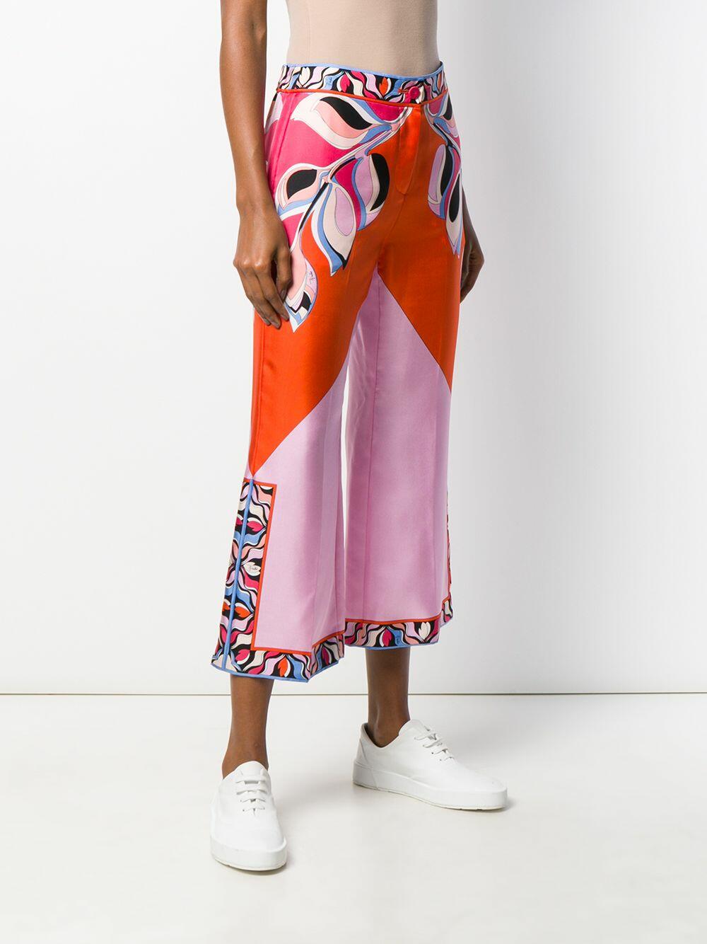 Pucci - Orange & Pink Silk Printed Crop Pant