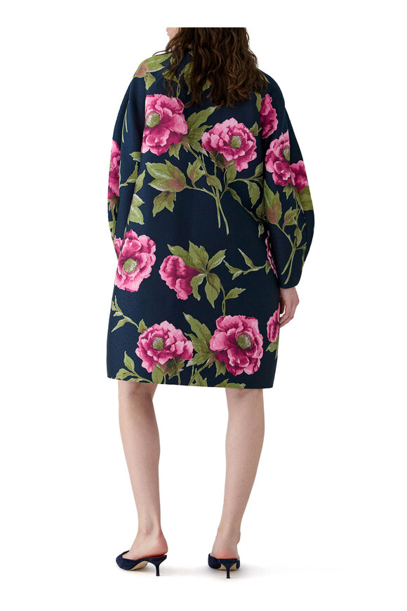 Carolina Herrera Peony Print Multicolor Jacquard Cocoon Coat - view 3