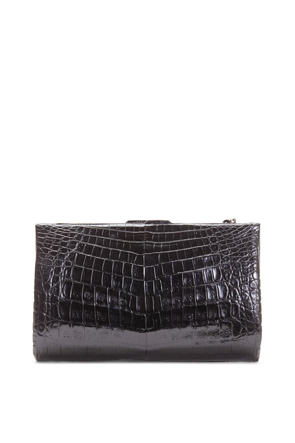 Nancy Gonzalez - Black Crocodile Chain Strap Framed Clutch