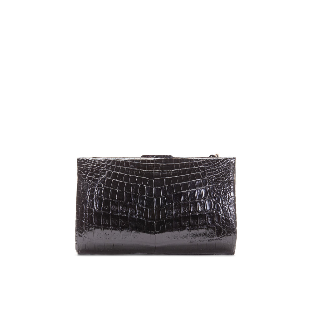 Nancy Gonzalez - Black Crocodile Chain Strap Framed Clutch