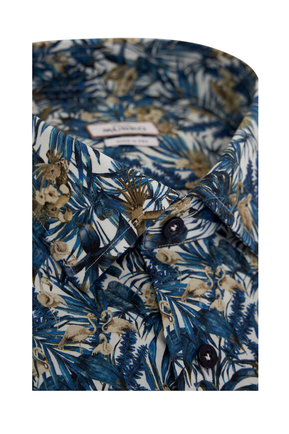 Atelier Munro - Blue Tropical Print Cotton Sport Shirt