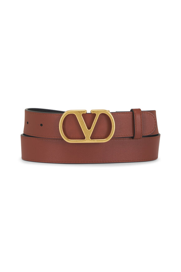 Valentino Garavani VLogo Black & Deep Caramel Reversible Leather Belt - view 3