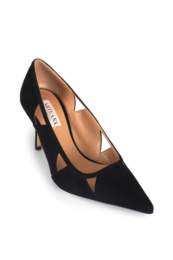 Arteana - Savona Black Suede Cut Out Pump, 75mm