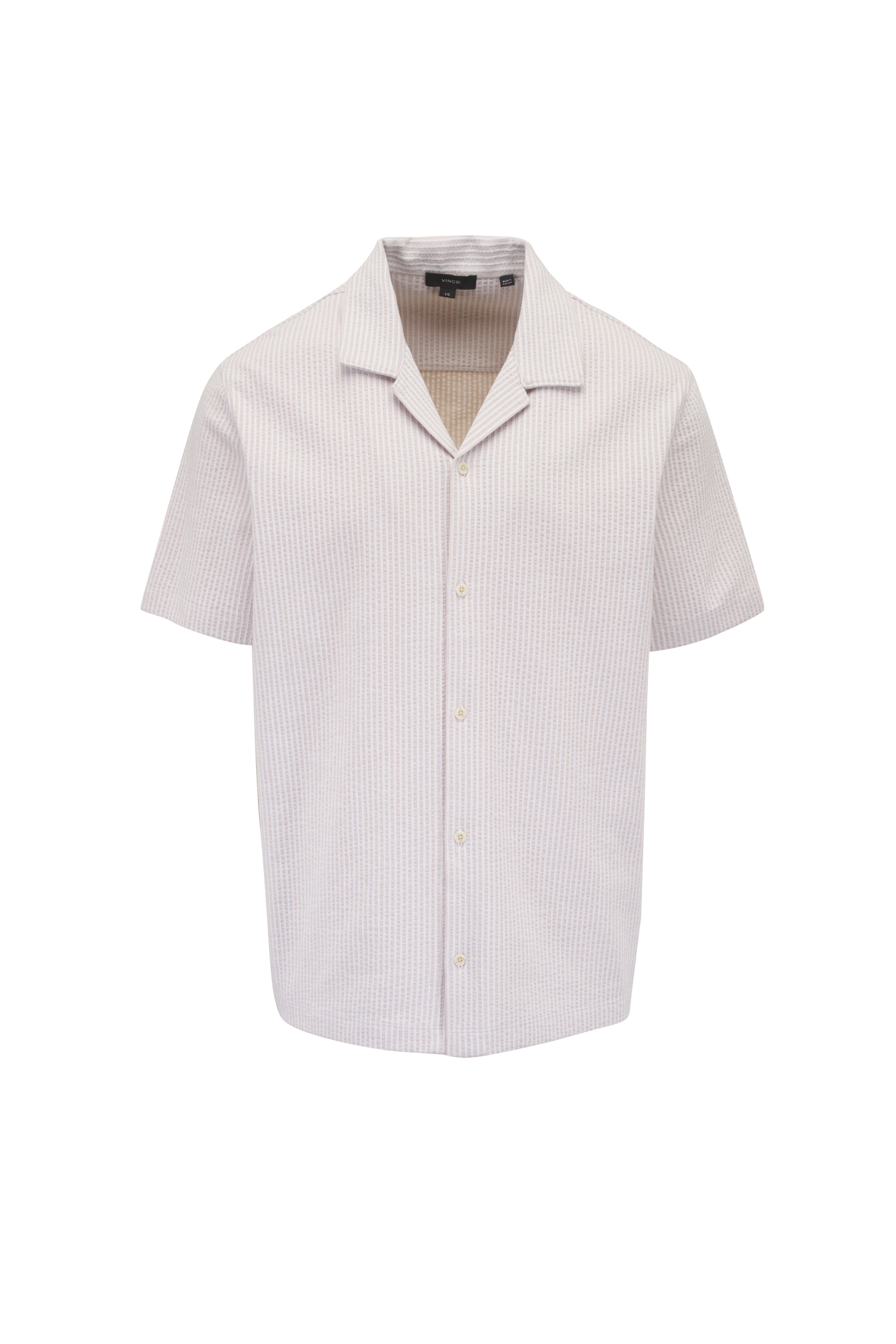 Vince - White & Tan Seersucker Short Sleeve Shirt