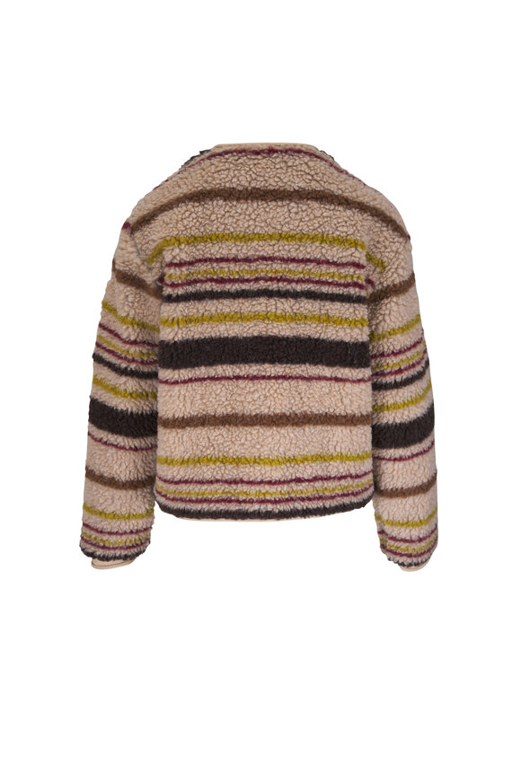 Moncler Tan Multi Stripe Teddy Zip Up Jacket - view 2