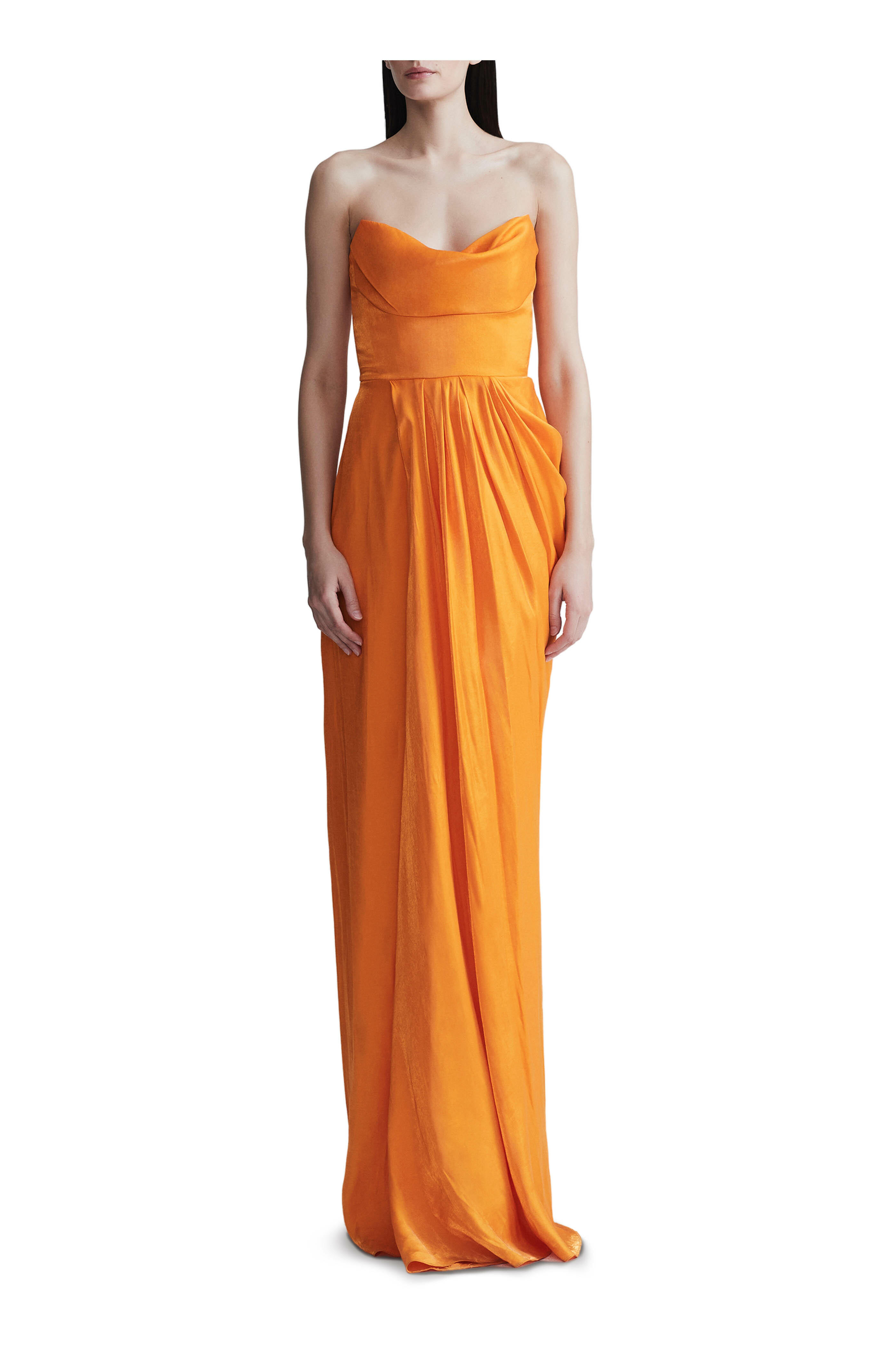 Lela Rose - Tangerine Strapless Draped Gown | Mitchell Stores